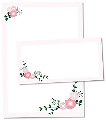 TYSK Design Briefpapier Modern Blumen (Design wählbar) 50 Blatt DIN A4, 25 Umschläge - Papier-Set mit Motiv, Schreibpapier, Designpapier für Briefe, Notizen von TYSK Design