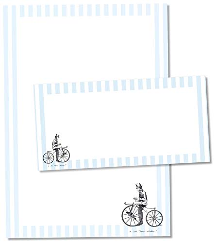 TYSK Design Briefpapier Vintage Blau (Design wählbar) 50 Blatt DIN A4, 25 Umschläge - Papier-Set mit Motiv, Schreibpapier, Designpapier für Briefe, Notizen von TYSK Design