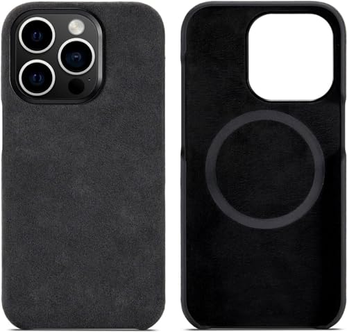 TYXDKJ Alcantara Kompatibel mit iPhone 13 Pro Hülle mit handgefertigter, halbgewickelter Synthetik-Wildleder-Abdeckung [kompatibel mit MagSafe] kabelloses Laden (schwarz) von TYXDKJ