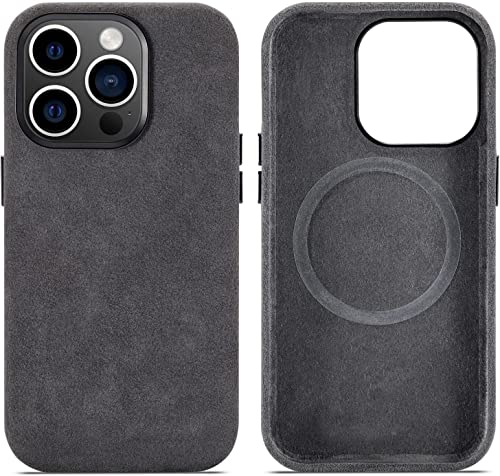 TYXDKJ Alcantara Schutzhülle für iPhone 13 Pro, handgefertigt, vollständig umwickelt, synthetisches Wildleder, kompatibel mit MagSafe Wireless Charging(Schwarz) von TYXDKJ