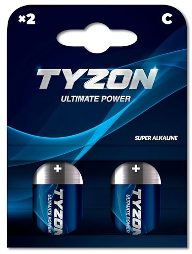 TYZON C Super Alkaline Batterien, 1,5 Volt, 2 Stück – Ideal für Geräte mit geringem Stromverbrauch TYZON C Super Alkaline Batterien, 1,5 Volt, 2 Stück – Ideal für Geräte mit geringem Stromverbrauch von TYZON