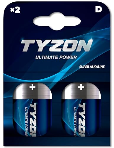 TYZON D Super Alkaline Batterien, 1,5 Volt, 2 Stück – Zuverlässige Energie für Geräte mit hohem Stromverbrauchem Stromverbrauch TYZON D Super Alkaline Batterien, 1,5 Volt, 2 Stück – Zuverlässige Energie für Geräte mit hohem Stromverbrauchem Stromverbrauch von TYZON