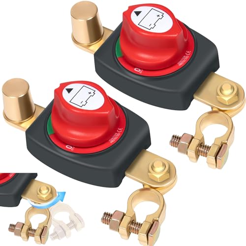 TZEKING 2 Stück Batteriehauptschalter,180° Einstellbarer Auto Batterie Trennschalter 12V-48V,Trennschalter Wasserdicht,Batterieschalter,Batterie Hauptschalter für Auto Motorrad Marine Boat Caravan von TZEKING