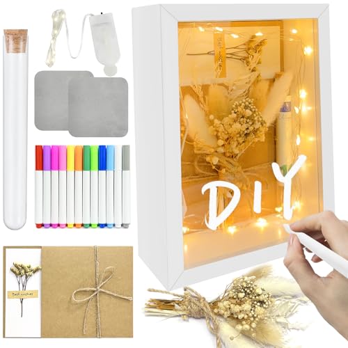 TZEKING Geldgeschenk Hochzeit,Hochzeitsgeschenke für Brautpaar, Geldgeschenke Verpackung,Hochzeitsgeschenk Geld inklusive Holzbox,Getrocknete Blumen,Reagenzglas,Lichterketten,Stift,Hochzeitstag von TZEKING