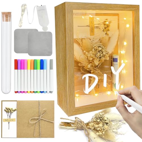 TZEKING Geldgeschenk Hochzeit,Hochzeitsgeschenke für Brautpaar, Geldgeschenke Verpackung,Hochzeitsgeschenk Geld inklusive Holzbox,Getrocknete Blumen,Reagenzglas,Lichterketten,Stift,Hochzeitstag von TZEKING