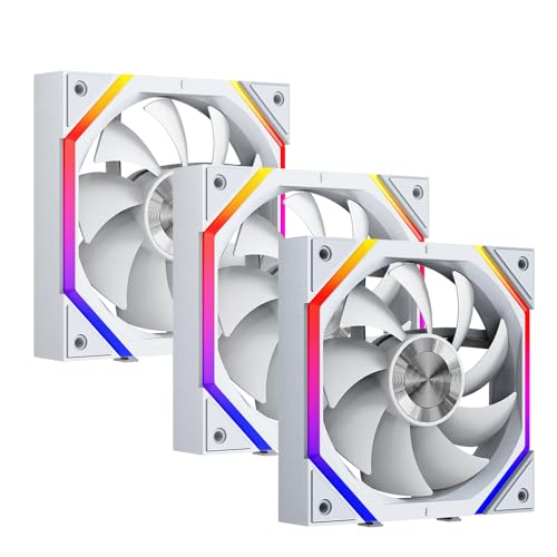 TZMRIT Build Blocks Daisy Chain RGB PC UNI Lüfter 120MM[3 Stück][HDB] 62.36 CFM/2000 RPM 5V3PIN ARGB und 12V4PIN PWM Lüfter(White, Forward) von TZMRIT