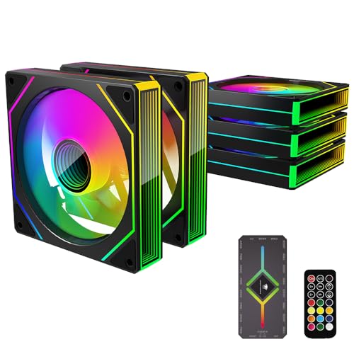 TZMRIT Prism4MAX RGB Lüfter 120mm 5er Pack,PC Lüfter 120mm,120mm Lüfter RGB,ARGB Gehäuselüfter 120mm,4Pin PWM Silent Computer PC Kühler Lüfter mit ARGB PWM Fan Hub Controller von TZMRIT