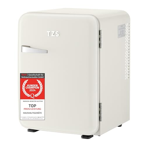 TZS First Austria lautloser Minikühlschrank | Retro Design | Einstellbare Kühlleistung | Türgriff |Thermoelektrisches Kühlsystem | 40L | creme von TZS First Austria