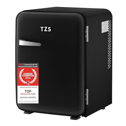 TZS First Austria lautloser Minikühlschrank | Retro Design | Einstellbare Kühlleistung | Türgriff |Thermoelektrisches Kühlsystem | 40L | schwarz von TZS First Austria