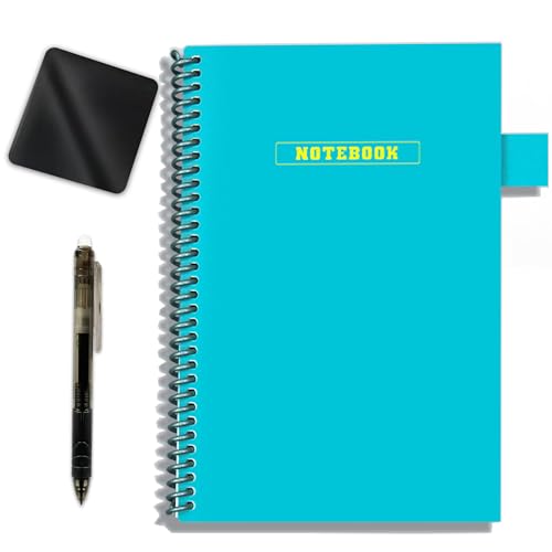 TZZRMO Wiederverwendbares Notizbuch, Focus Linien, wiederbeschreibbar, Nachhaltiger und Umweltfreundlicher Spiralblock, mit 1 Löschbarem Stift und Mikrofasertuch, Executive A4 -Blau von TZZRMO