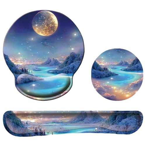 3-in-1 Mousepad Set, Tastatur-Handballenauflage und Mauspad mit Untersetzer Ergonomisches Mauspad,Schmerzlinderung Maus Pad für Spiele Zuhause Büro (black) von Taasmoog