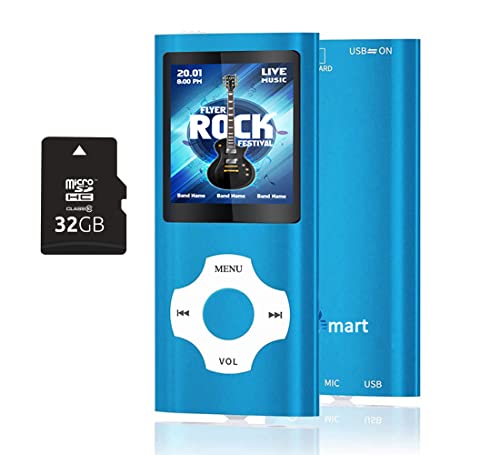 MP3 Player mit 32GB MicroSD Speicherkarte, Tabmart MP4 Musik Player Unterstützung Audio Player Media Player FM Radio E-Books Lange Akkulaufzeit 1,81 Zoll Farbdisplay Musik Player Blau von Tabmart