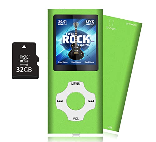 Tabmart 32GB MP3 Player, MP4 Musik Player Unterstützung Audio Player Media Player FM Radio E-Books 18 Stunden Lange Akkulaufzeit 1,81 Zoll Farbdisplay Musik Player Grün von Tabmart