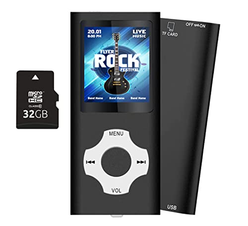 Tabmart MP3 MP4 Musik Player Inklusiv 32GB MicroSD Unterstützung Audio Player Media Player 1,81 Zoll Farbdisplay FM Radio E-Books Lange Akkulaufzeit Musik Player Schwarz von Tabmart