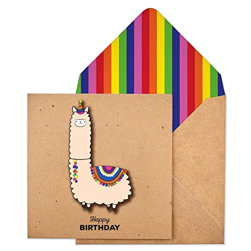 Geburtstagskarte Lama, handgefertigt, mit Regenbogen-Umschlag von Tache