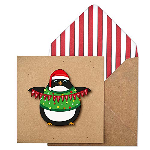 Grußkarte, Motiv Pinguin in in Merry Christmas Jumper, handgefertigt von Tache