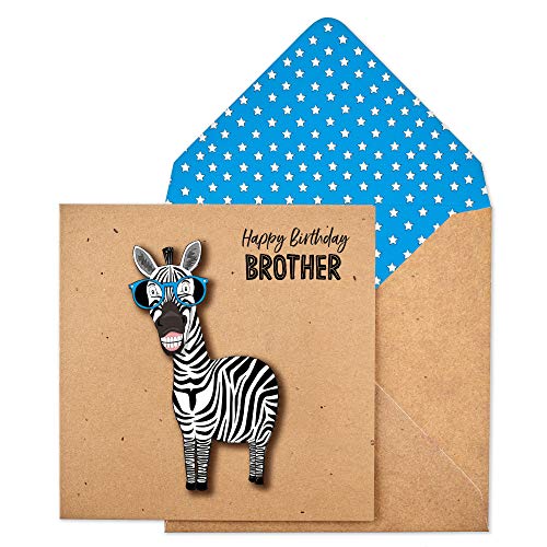 KRAFTY Geburtstagskarte für Bruder, Zebramuster, handgefertigt von Tache