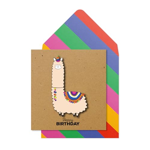 Tache Central 23 x Happy Birthday Llama-Karte - Lustige & schrullige Grußkarte für Kinder Erwachsene Freunde Sohn Tochter Mädchen Jungen - Mit süßem Umschlag - Innen blanko von Tache