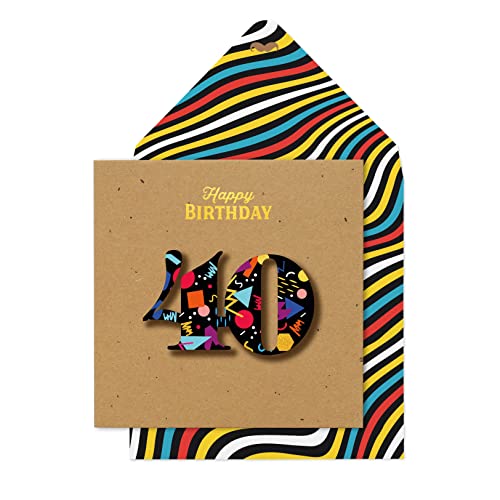 Tache Glückwunschkarte zum 40. Geburtstag, Retro, mit Umschlag mit farbigen Streifen von Tache