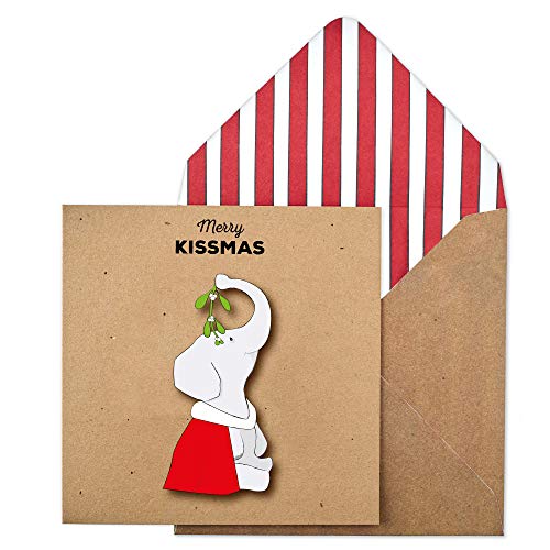 Tache Hochwertige, handgefertigte Weihnachtskarte "It's Kissmass!" Mistelzweig-Elefant von Tache