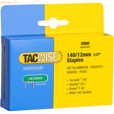 Tacwise Heftklammern 140/12mm verzinkt VE=2000 Stück Tacwise Heftklammern 140/12mm verzinkt VE=2000 Stück von Tacwise
