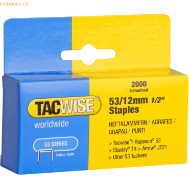 Tacwise Heftklammern 53/12mm verzinkt VE=2000 Stück Tacwise Heftklammern 53/12mm verzinkt VE=2000 Stück von Tacwise