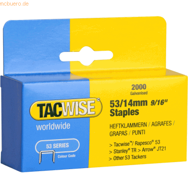 Tacwise Heftklammern 53/14mm verzinkt VE=2000 Stück Tacwise Heftklammern 53/14mm verzinkt VE=2000 Stück von Tacwise