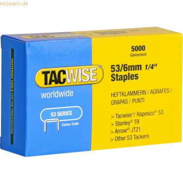 Tacwise Heftklammern 53/6mm verzinkte VE=5000 Stück Tacwise Heftklammern 53/6mm verzinkte VE=5000 Stück von Tacwise
