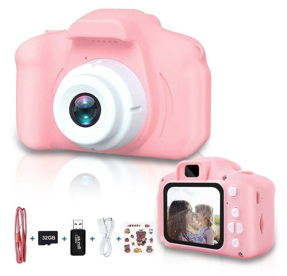 Tadow Kinder Kamera,mit 2.0-Zoll,Cartoon-Aufkleber,1080P HD 32GB,USB,rosa Kinderkamera von Tadow