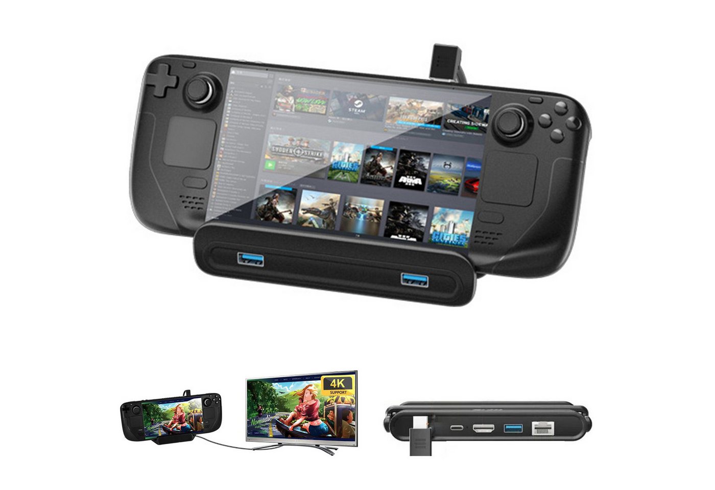 Tadow Konsolen-Dockingstation Dock,Gaming-Handheld-Dockingstation für Steam Deck,HDMI-Konverter, 4K HDMI,USB 3.0 Anschluss,PD 100W Schnellladung von Tadow