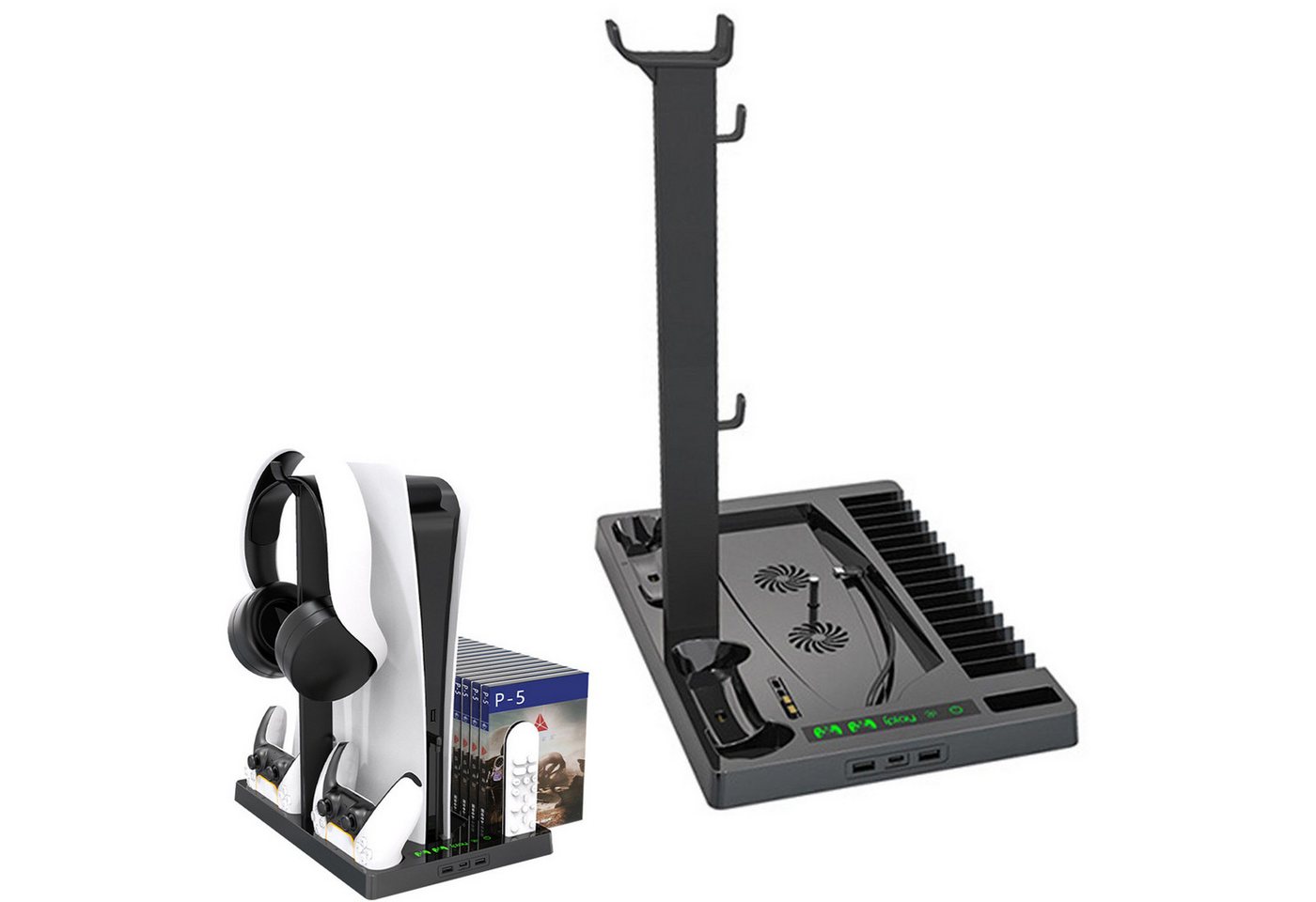Tadow PS5 Gamepad-Ständer,Ablagefächer,Vertikalständer mit Kühlgebläse PlayStation 5-Controller (PS5 Dual-Sense-Ladestation,für PS5-Konsole und PS5-Digitalversion) von Tadow