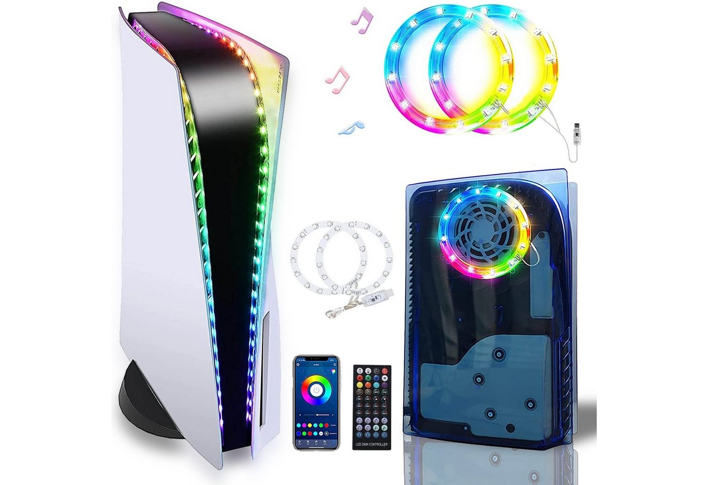 Tadow PS5-Konsole LED-Lichtleiste, USB-Taste/Fernbedienung/App, 8 Farben PlayStation 5-Controller von Tadow