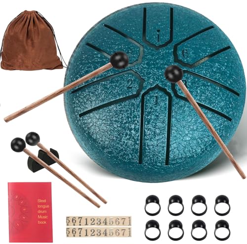 Rain Drum,6 Noten 3 Zoll,Chakra Regentrommel,Stahlzungentrommel Regen,Rain Music Drum,Rain Drum Outdoor,Rain Drum Garten,Handpan mit Schlägel,Percussion Instrumente (6-Ton 3-Zoll) von Taechalingo
