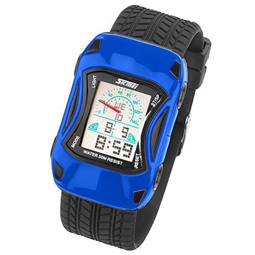 Taffstyle Kinder Armbanduhr Silikon mit Auto Wagen Motiv Sportuhr Digital Quarz Bunte Sport Uhr Farbige Kinderuhr Mädchen Junge Lernuhr Stoppuhr Blau von Taffstyle