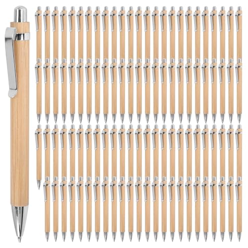 Tagtight 100 Stück Bambus Kugelschreiber Stift Journaling Stift BüRo & Schul Bedarf Stifte & Schreiben Gravur-Bambusstifte, Druckkugelschreiber Geschenke Thanksgiving, Weihnachten, Blaue Tinte von Tagtight