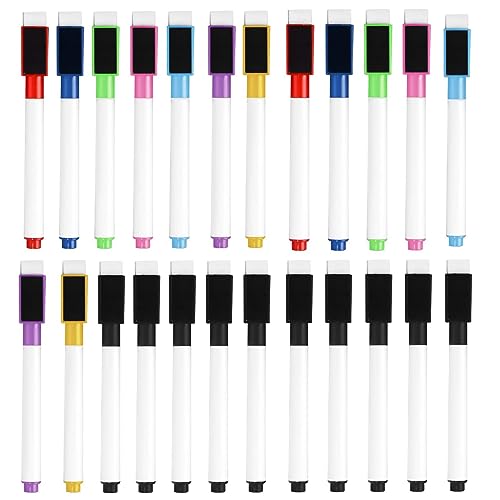 Taicols 24 Stück Whiteboard Marker, mit Magnetisch Dry Erase Marker Stifte, Folienstift Abwischbar, Bunt Schnelltrocknend Feiner Spitze abwischbare stifte für Büro, Schule, Zuhause von Taicols