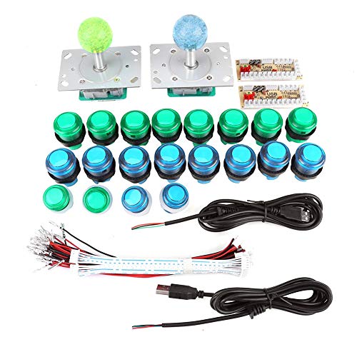 PC-Spiel-Joysticks-Set, 20 DIY LED-beleuchtete Arcade-Spieltasten 2 Joysticks 2 USB-Encoder-Kit Spieleteile-Set für genaue Steuerung von Taidda