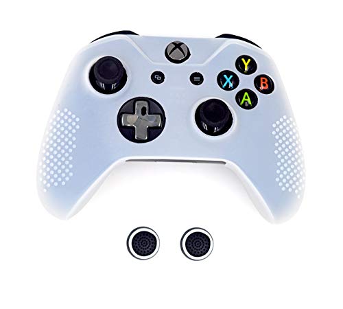 taifond Silikon Antirutsch Controller Cover schützende Skins für Microsoft Xbox One S & One X Controller mit Zwei Daumen Griff Kappen Weiß von Taifond