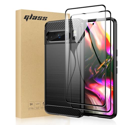 TailTech Hülle und schutzfolie für Google Pixel 8 Pro Hülle, Schutzset - Schwarze TPU Handyhülle und 2X Gehärtete Panzer Schutz Glas für Google 8 Pro Hülle von TailTech
