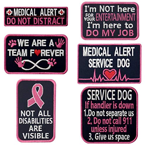 Service Dog Medical Not All Disabilities Are Visible Warnweste / Geschirre Moral Tactical Patch bestickt Badge Verschluss Haken & Schleife Emblem, 6 Stück, Rosa von TailWag Planet