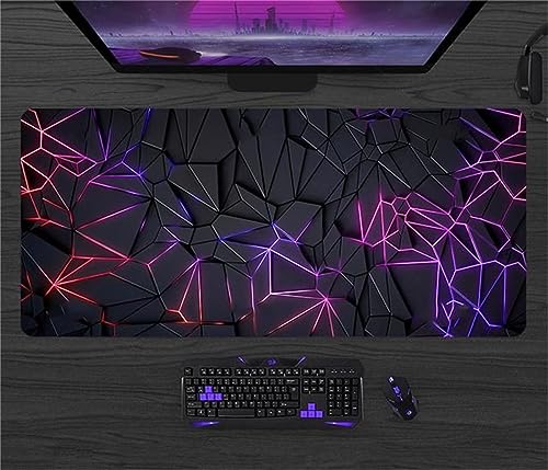 Mauspad,Groß XXL Gaming Mauspad Extended Large Lila Geometrischer Cartoon Mouse Pad Premium-Strukturiertes Rutschfestes mit Genähten Kanten Schreibtisch Matte für Notebooks, PC 800x300x3mm von Tainrun