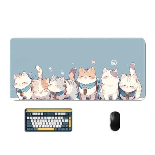 Mauspad,Groß XXL Gaming Mauspad Extended Large Niedliche Katze Mouse Pad Premium-Strukturiertes Rutschfestes mit Genähten Kanten Schreibtisch Matte für Notebooks, PC 1200x600x2mm von Tainrun