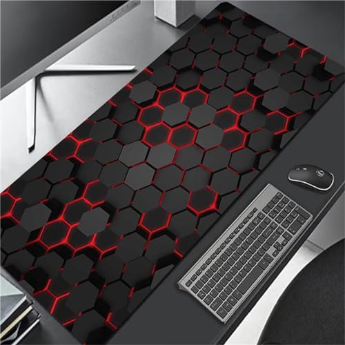 Mauspads Gaming 1000x500x3mm Tischunterlage Large Size Großes Mauspad Vernähte Kanten rutschfest Mousepad für PC Laptop Tastatur Matte (Schwarz Rot) von Tainrun