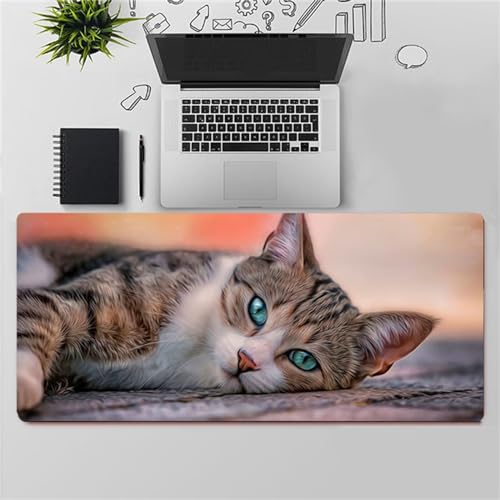 Tainrun Gaming Mauspad XXL 600x300mm Braune Katze übergroßes Mousepad Vernähte Kanten Schreibtischunterlage Einfach Zu Reinigen für PC,Laptop von Tainrun