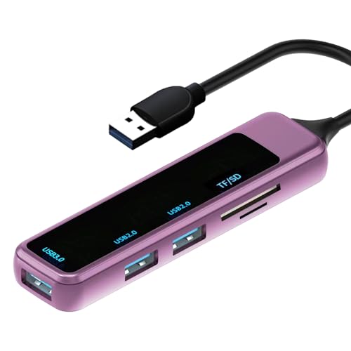 Tainrunse Dockingstation für U-Disk, Maus, Tastatur, Drucker usw., multifunktional, Notebooks, tragbarer USB-Hub-Adapter, 5-in-1, mit USB 3.0, USB 2.0-Schnittstellen, Tf/sd, violett, USB-Aufladung von Tainrunse