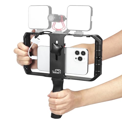 Taisioner Smartphone Video Rig Hand Girp Stabilisator Filmemachen Vlogging Case Phone Video Stabilisator Cold Shoe Mount for Film Maker Video Grapher Compatible with iPhone 14/13/12/Pro Max and von Taisioner
