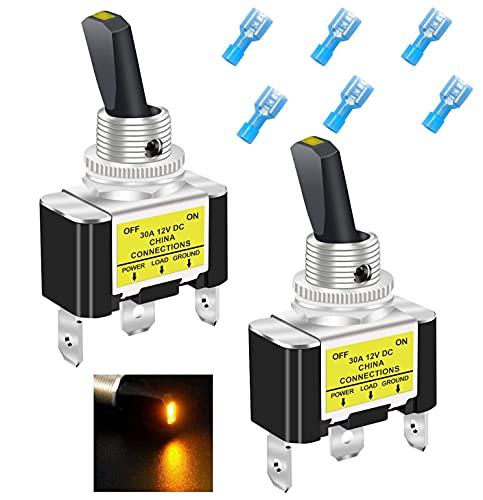 Taiss/2 Stück Kippschalter 12V DC gelben LED Wippschalter 30A SPST EIN/AUS 3Pin Mit Terminal, Für Auto Oder Boot ASW-07D-2-Y-DZ von Taiss