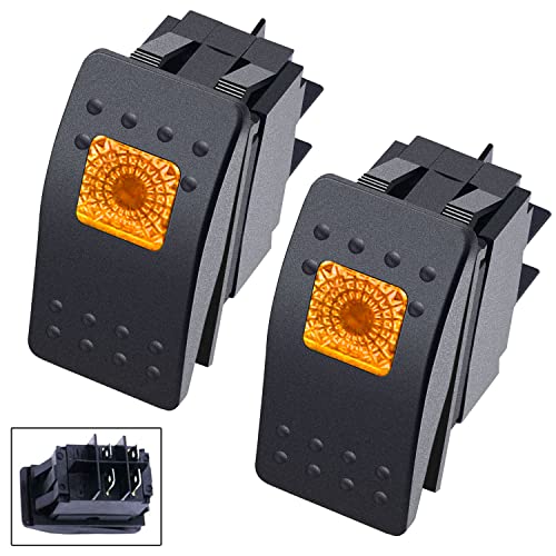 Taiss/2Pcs Boot Marine Beleuchteter Wippschalter 12V 20A 4Pin Ein/Aus mit gelber LED Auto Offroad Druckknopf Kippschalter RK1-06N-Y von Taiss