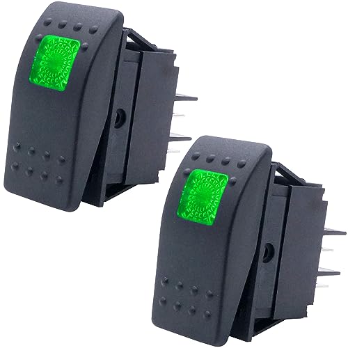 Taiss/2Pcs Boot Marine Beleuchteter Wippschalter 12V 20A 4Pin Ein/Aus mit grüner LED Auto Offroad Druckknopf Kippschalter RK1-06N-G von Taiss