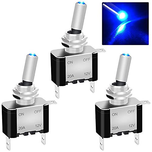 Taiss/3 Stück Kippschalter 12V DC 20A Blaue LED Wippschalter beleuchtet 3 Pin EIN/AUS SPST ASW-07D-BU von Taiss